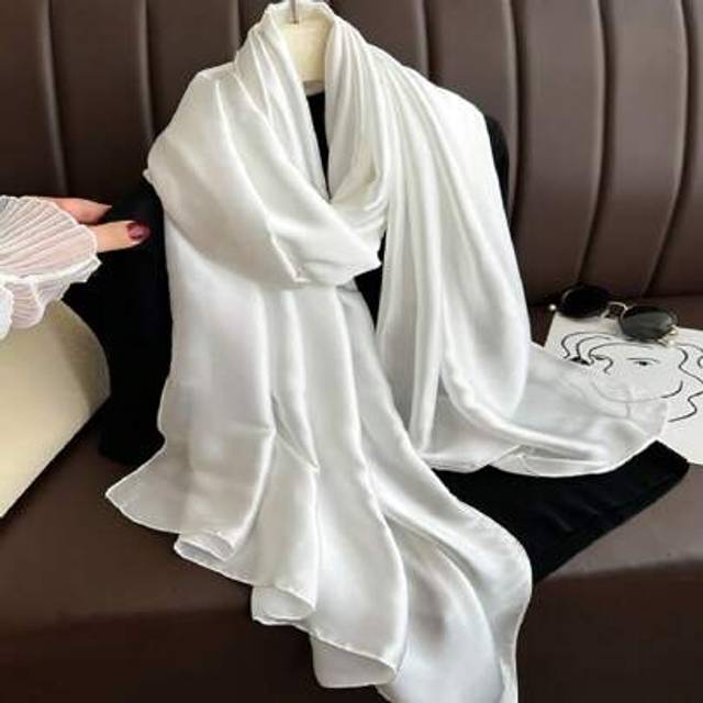 SHEIN 1pc Silk Satin Pure White Shawl Women Scarf Bandana,Hair Band,Head Band Ideal For Dressing Up Your Look Accessories Women