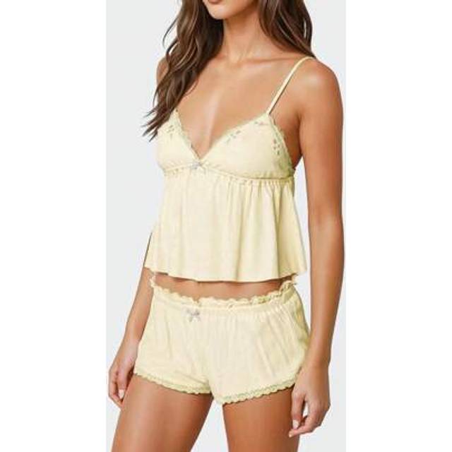 SHEIN Women&#39;s Summer Pajamas Set Stylish Embroidery Lace Trim Camisole Tops With Shorts Lounge Wear 2 Pcs Set