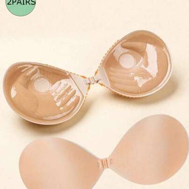 SHEIN 2 Pairs Strapless Sticky Bra Push Up Invisible Stick On Bra Adhesive Bras, 3cm Thickened Invisible Underwear, Suitable For Women Backless Dress Reusab
