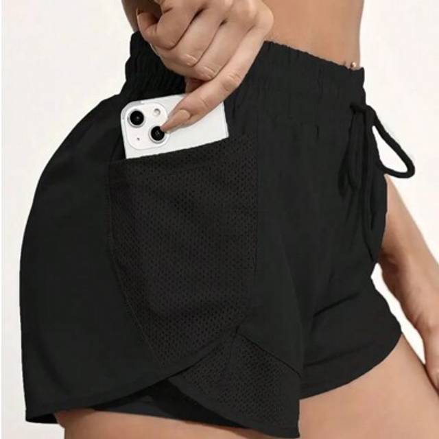 SHEIN Women&#39;s 2-In-1 Yoga Shorts With Quick-Drying Fabric And Mesh Pockets - For Casual Fitness, Gym Workouts - Suitable For Summer - For Women - Perfect Fo