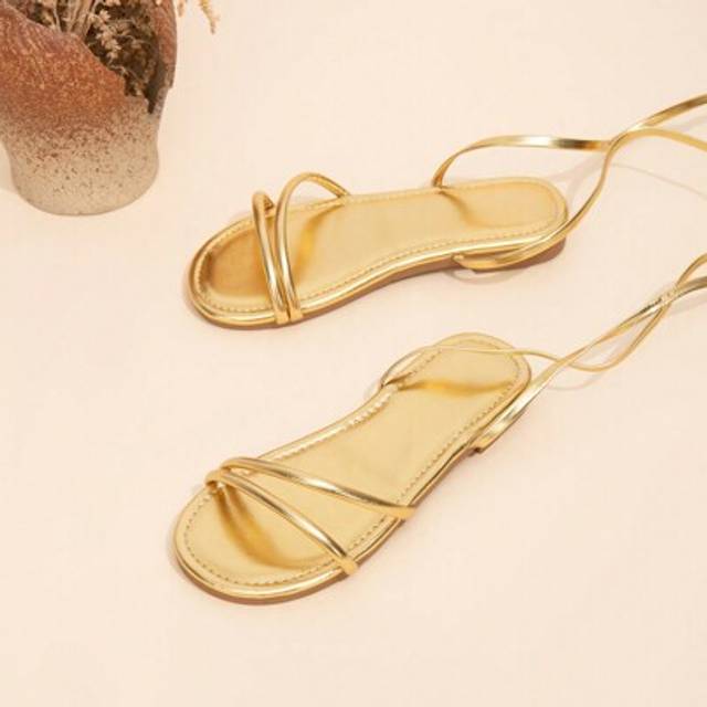 SHEIN Girls Casual Vacation Style Flat Lace-Up Sandals, Summer New Arrival