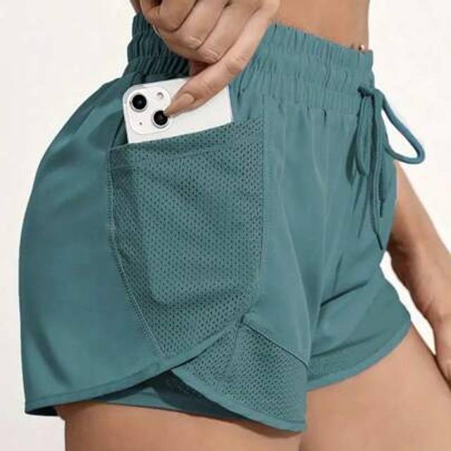 SHEIN Women&#39;s 2-In-1 Yoga Shorts With Quick-Drying Fabric And Mesh Pockets - For Casual Fitness, Gym Workouts - Suitable For Summer - For Women - Perfect Fo