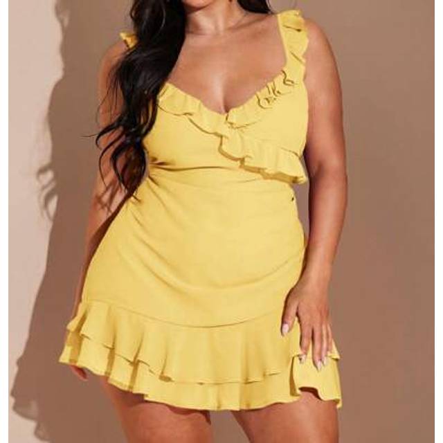 SHEIN Plus Size Women&#39;s Elegant Romantic Sexy V-Neck Sweet Cute Versatile Date Night Red Ruffle Hem Mini Dress, Casual Short Dress For Beach Vacation Party,