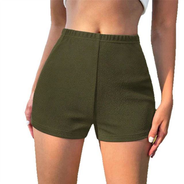 Women'S Cut Out High Elastic Waist Sports Shorts Solid Casual Slim Fit Biker Green L