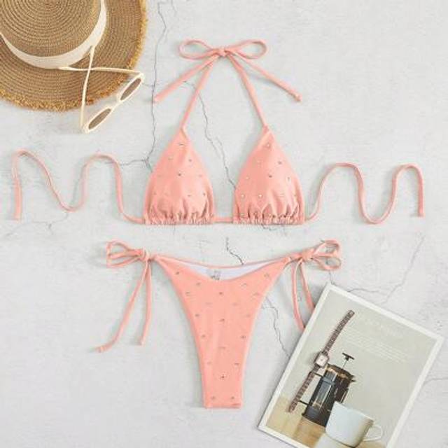 SHEIN New Style Women&#39;s Rhinestone Embellished Bikini Swimsuit Set