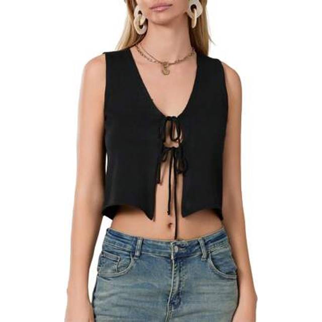 SHEIN Women&#39;s Tie Front Crochet Vest Y2K Sleeveless V Neck Knit Open Front Top Going Out Streetwear