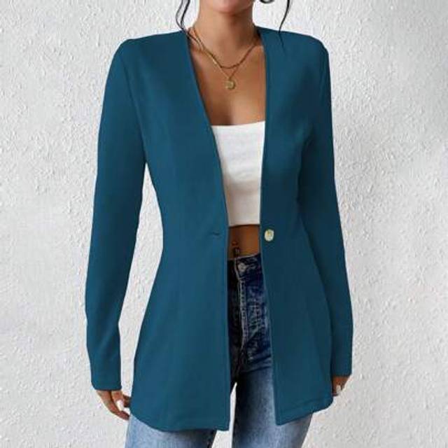 Calvaya Women&#39;s Casual Texture Collarless Unlined Thin Long Sleeve Blazer