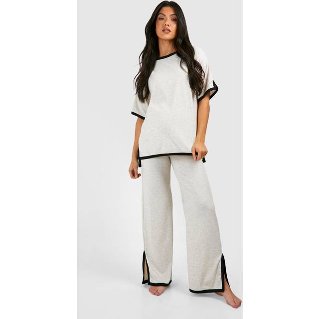 Womens Maternity Contrast Binding Rib Loungewear Set - Cream - 14, Cream