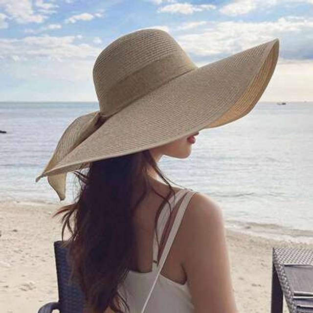 SHEIN 1pc Straw Hat Women&#39;s Summer Sun Block Oversized Hat Visor Beach Beach Holiday Sun Hat Foldable Hat