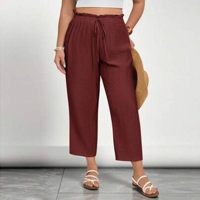 SHEIN Plus Size Apricot Linen Women Cropped Pants, Linen Pants, Summer Outfits For Women, Beach, Boho Women&#39;s Clothing, Bohemian, Boho