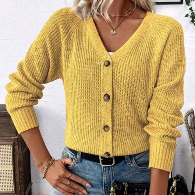 Chiquease Versatile V-Neck Cardigan Knit Sweater, Women Loose Casual Minimalist Open Front Outwear