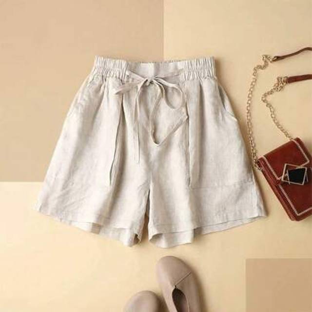 SHEIN Plus Size Women&#39;s Casual Summer Linen Drawstring Waist Shorts With Pockets