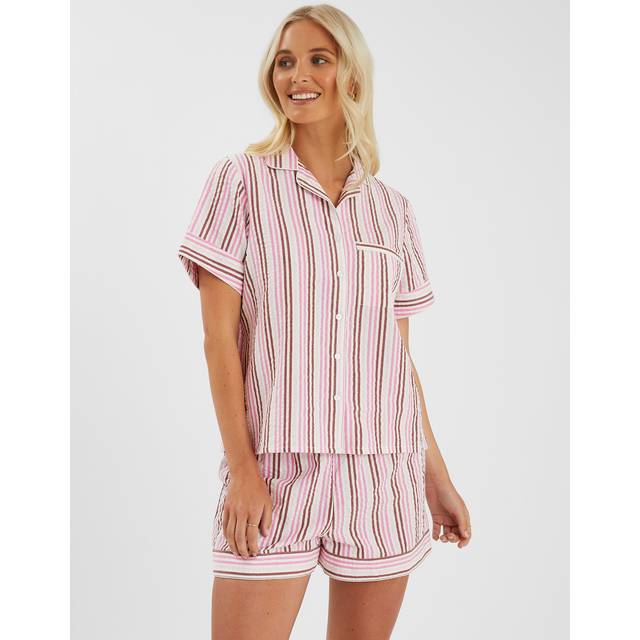 Pink/white Stripe Seersucker Short Pyjamas Set Multi, Size: xs - Accessorize - Pink/White