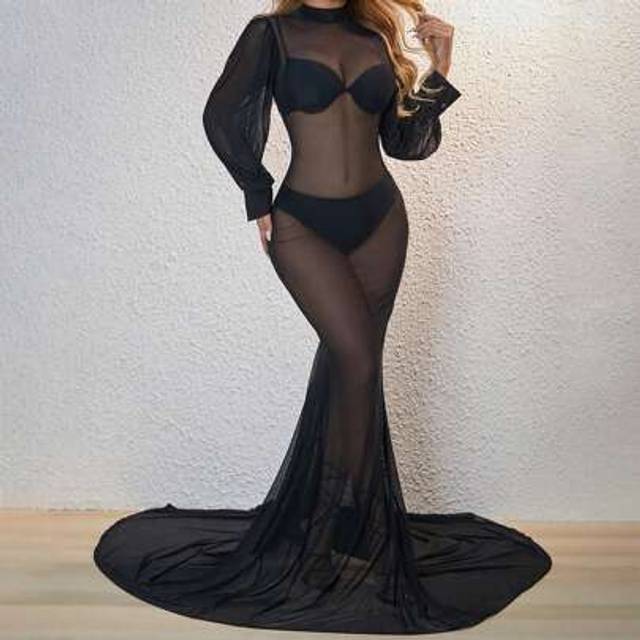 SHEIN Women&#39;s Evening Gowns Formal Elegant Long Sleeve Party Dress Floor Length Guest Dresses