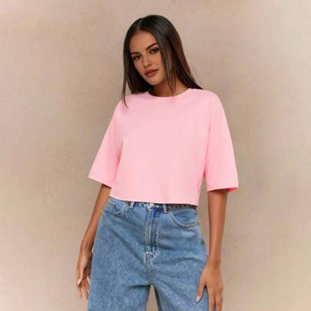 SHEIN Dusty Rose Pink Oversized Crop T-Shirt For Summer