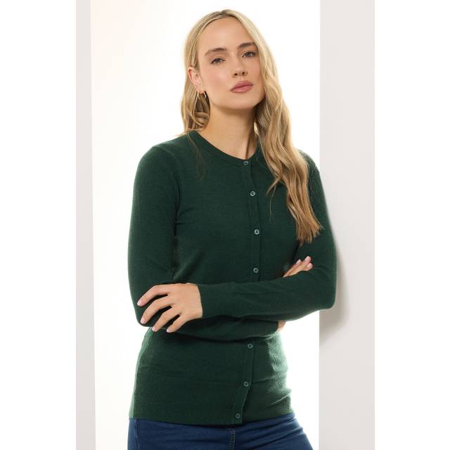 Lts Tall Dark Green Crew Neck Button Cardigan 14-16 Lts | Tall Women's Cardigans