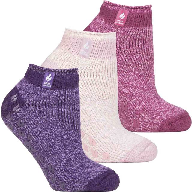 3 Pair Ankle Slipper Socks - Fleece Low Cut Fluffy Socks with Grippers - Mid Blue - 4-8