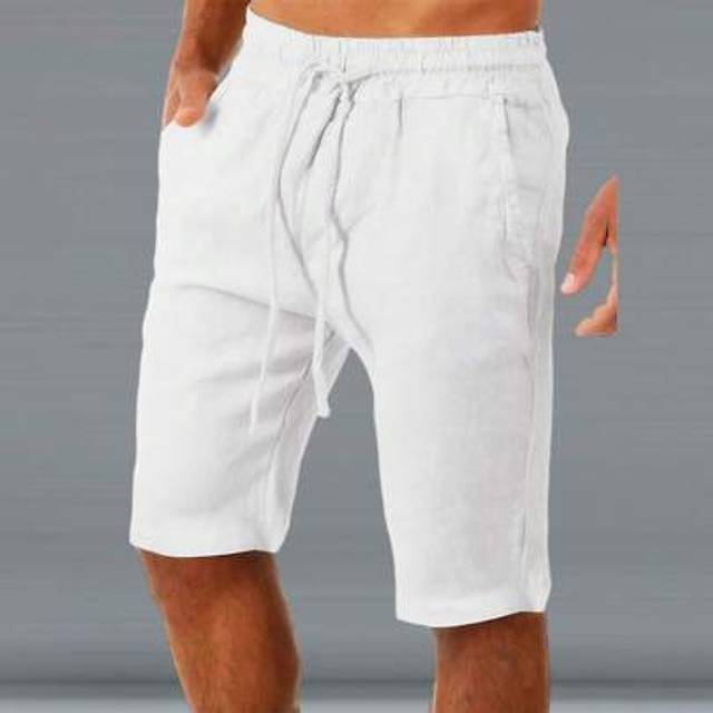 SHEIN Men Casual Summer Cotton Linen Shorts Elastic Waist Classic Fit Solid Casual Sports Shorts With Pockets Beach Cargo Bottoms Yoga Joggers Pants Sweatpa