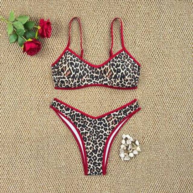 SHEIN 2pcs/Set New Leopard Print Twist Side High Cut Thong Bikini Swimsuit, Women Beach Resort Swimwear Set
