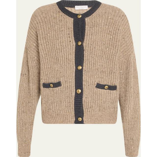 Wool-Mohair Pailette Bicolor Cardigan - BROWN - Small