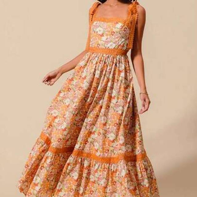 SHEIN Women&#39;s Summer Casual Floral Pattern Long Loose Dress Suitable For Summer Casual Wear