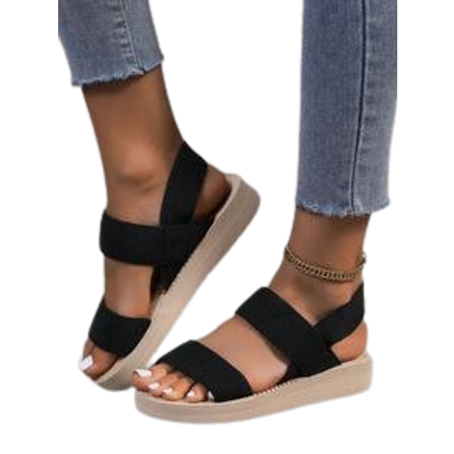 SHEIN Simple Women&#39;s Sandals, Classic Woven Elastic Band Wedges With Thick Soles