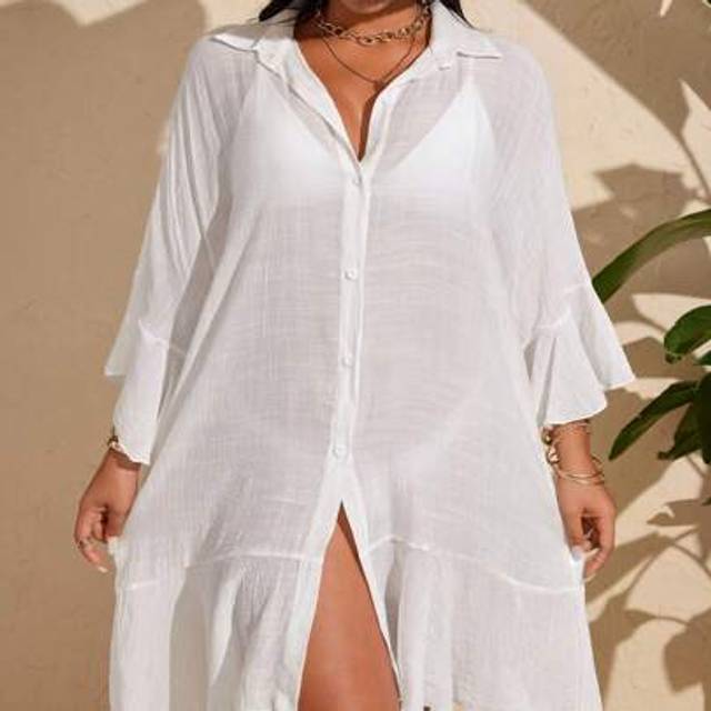 SHEIN Plus Size Women Ruffle Hem Casual Beach Holiday Blouse