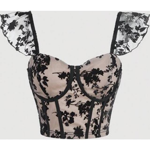 SHEIN Floral Print Ruffle Trim Bustier Crop Corset Structure Top
