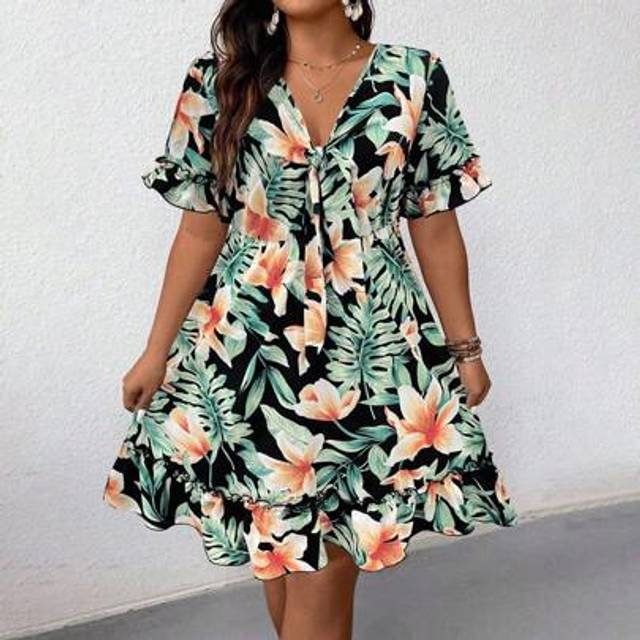 SHEIN Women&#39;s Loose Casual Holiday Full Print Short Dress, Summer