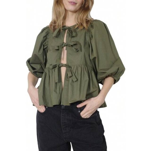 SHEIN Women Basic Tie Front Tops  Casual Solid Color Loose 3/4 Sleeve Shirt Cardigan  Club Streetwear Aesthetic Clothes