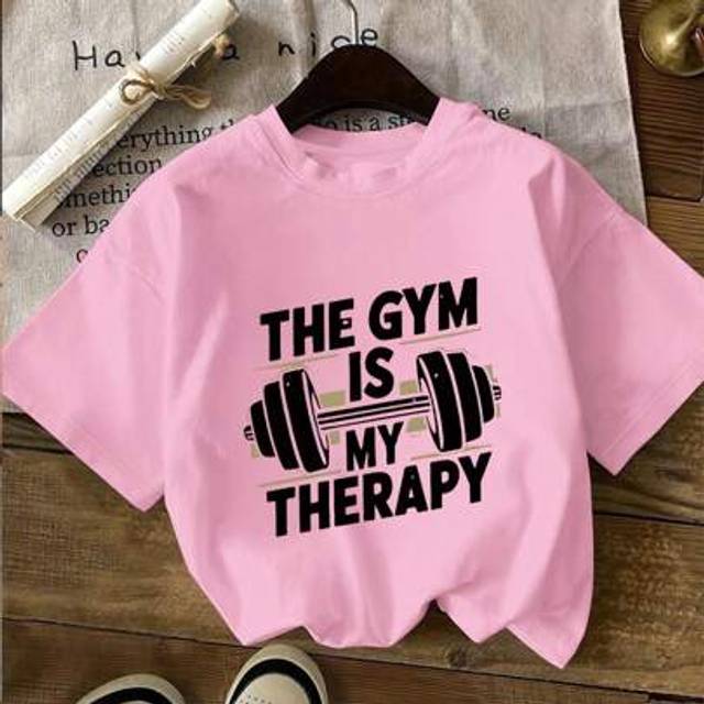 SHEIN Plus Size Summer Activewear: Pink T-Shirt With Fitness Themed Print, Motivating Your Workout Journey