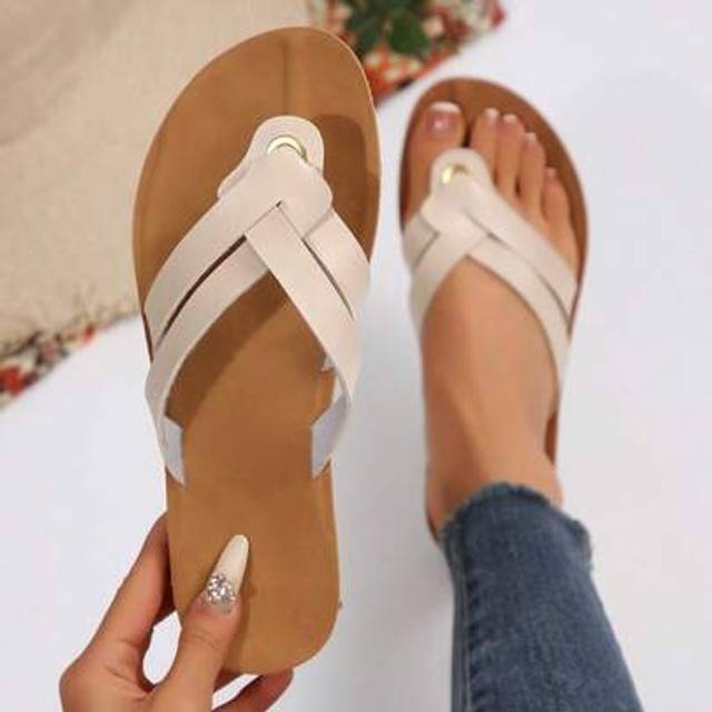 SHEIN 1 Pair Solid Color Bohemian Fashion PU Leather Woven Flip Flops, Comfortable Soft Open Toe Slip-On Sandals For Beach, Wedding, Party, Office, Home, Su