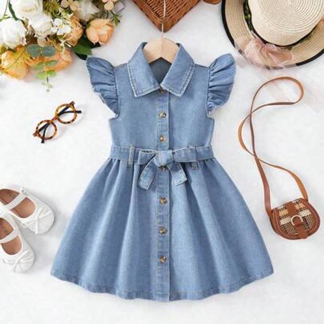 SHEIN Young Girl Versatile Comfortable Casual Holiday Fashion Street Cute Lightweight Denim Dress, Summer