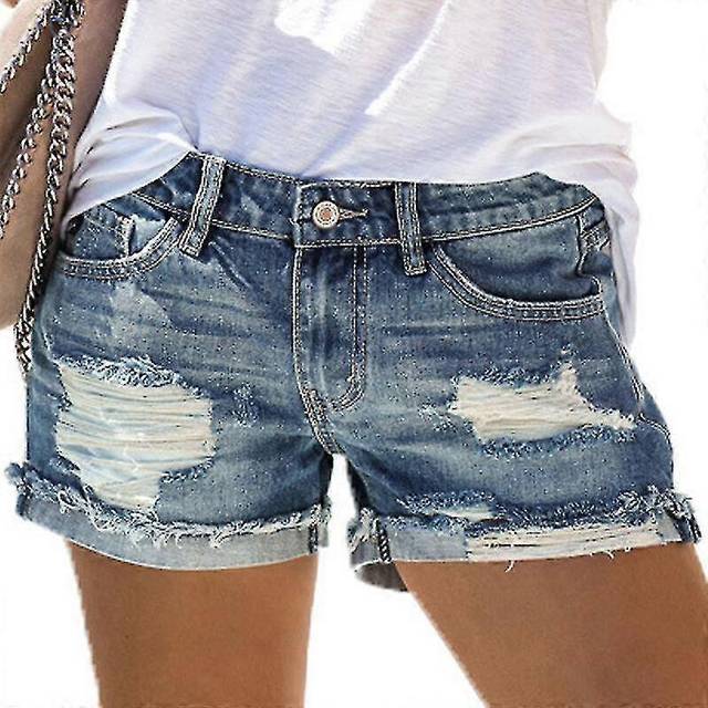 (S, One size) Womens Holiday Ripped Denim Shorts Jeans Hot Pants Distressed Frayed Short Pants