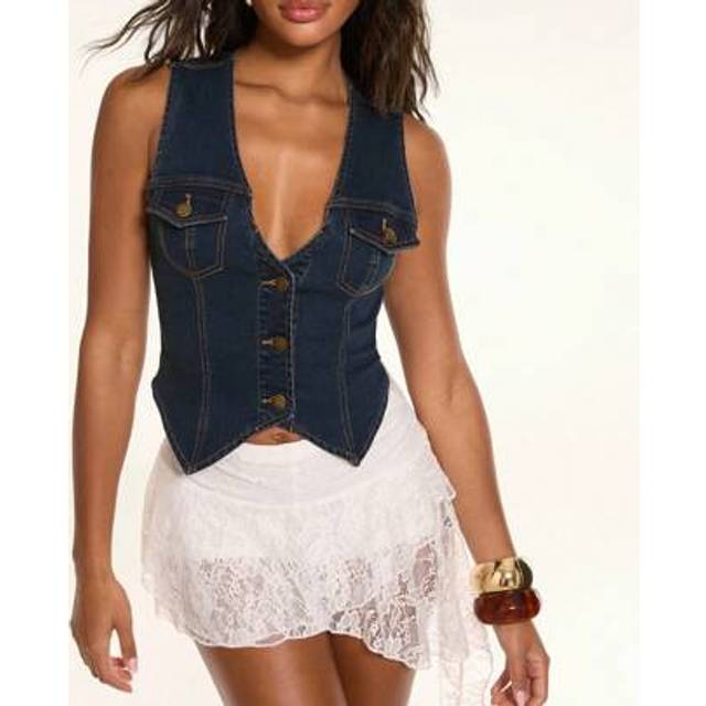 SHEIN Summer Boho Music Festival Carnival Party Nomadic Western Road Party Retro Old Washed Denim Vest,Coachella Outfits, Holiday Outfits,Rave Top,Ibiza Out