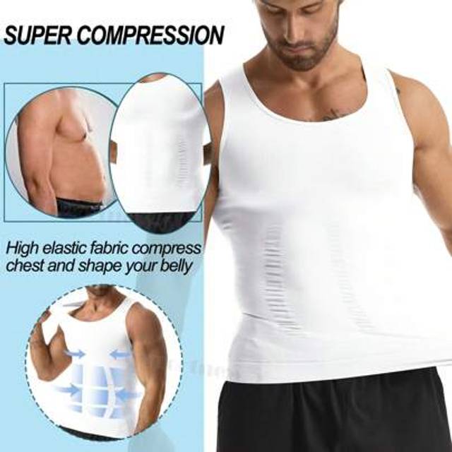 SHEIN Men&#39;s Slimming Compression Shapewear Vest And Tight-Fitting Muscle Tank Top, Tummy Control Undershirt And Body Shaper With Abdomen And Belly Compressi