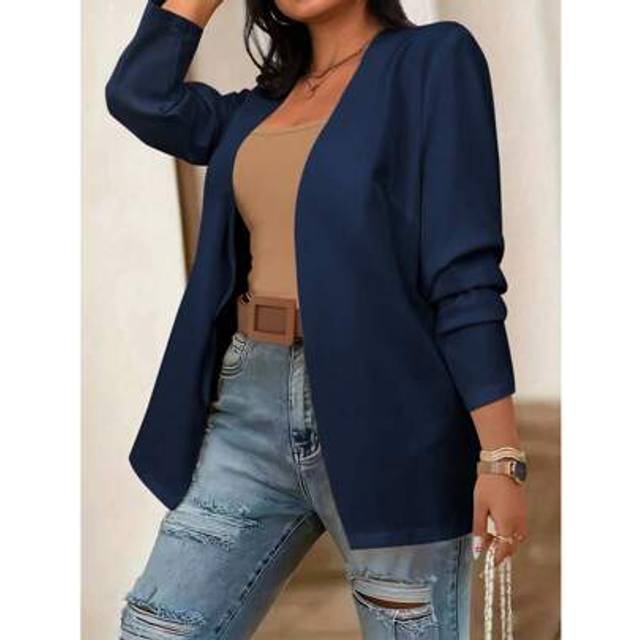 SHEIN Plus Size Solid Color 3/4 Sleeve Regular Shoulder Casual Work Blazer