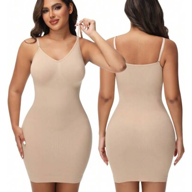 SHEIN Women Tummy Control Shapewear Slip Dress Sexy V-Neck Under Dresses Body Shaper Seamless Compression Bodycon Shaping Full Slips Skirt Slimming Underdre