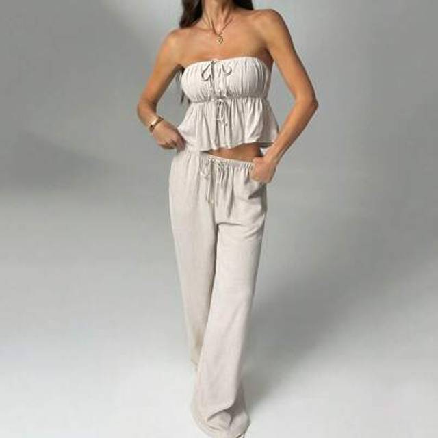 SHEIN 2pcs Women Summer Casual Solid Color Camisole Top And Long Pants Set