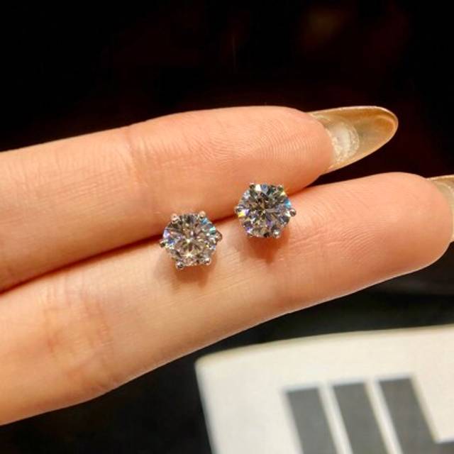 SHEIN 1Pair 0.1ct-2ct Six Claw Moissanite Earrings Wedding Earrings S925 Sterling Silver Round Stud Earrings Luxury Jewelry Gifts For Womena