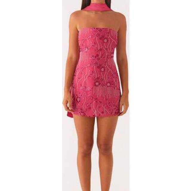 SHEIN Women&#39;s Y2K Sequin Mini Dress Rhinestone Floral Embroidery Sleeveless Backless Slim Fit Strapless Bandeau With Scarf