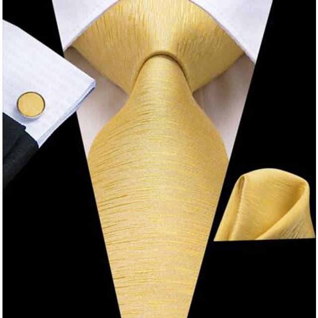 SHEIN Mens Tie Fashion Designer Yellow Necktie Handkerchief Cufflinks Set Wedding Formal Casual Gift Business