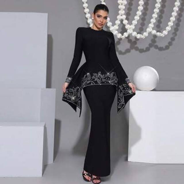 SHEIN New Sequined Long Sleeve Bodycon Long Bridesmaid Dress, Sexy Bandage Wedding Party Evening Gown, Valentine&#39;s Day Formal Dress