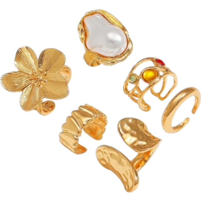 SHEIN 6 Pcs/Set Punk Rings Set For Women Vintage Geometric Rings Set Fashion Personalized Jewelry Gifts Match With Daily Outfits, Party Accessories
