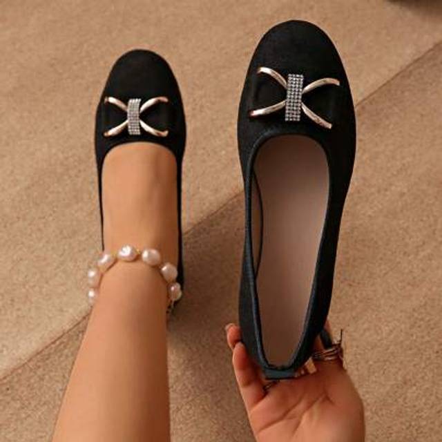 SHEIN Elegant Bow Detail Women Flats - Round Toe Slip On Soft Bottom Flat Shoes, Lightweight & Comfortable - Fashionable Bow Design Showcases Graceful Style