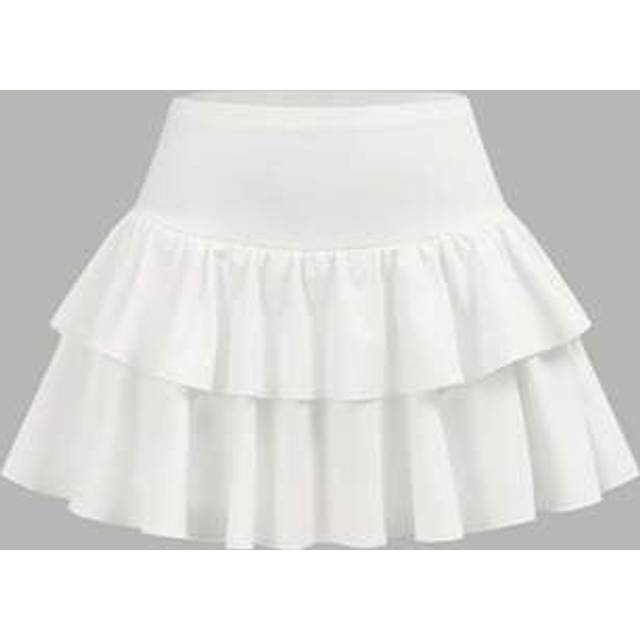SHEIN Teen Girls Casual, Sports, College, Back To School, Black Inner Leggings Double Ruffle Hem Skater Skirt Skirt, Spring And Summer