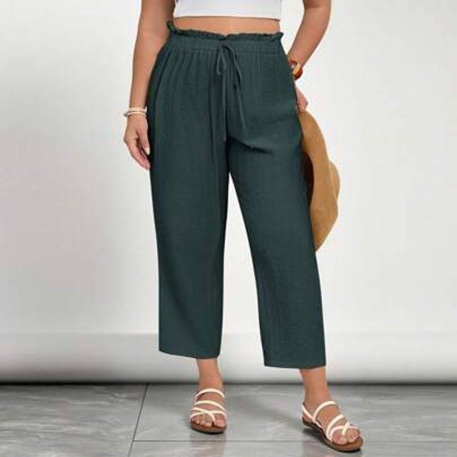 SHEIN Plus Size Women Beige Linen Cropped Pants, Linen Pants, Summer Outfits For Women, Beach, Boho Women Clothing, Bohemian, Boho