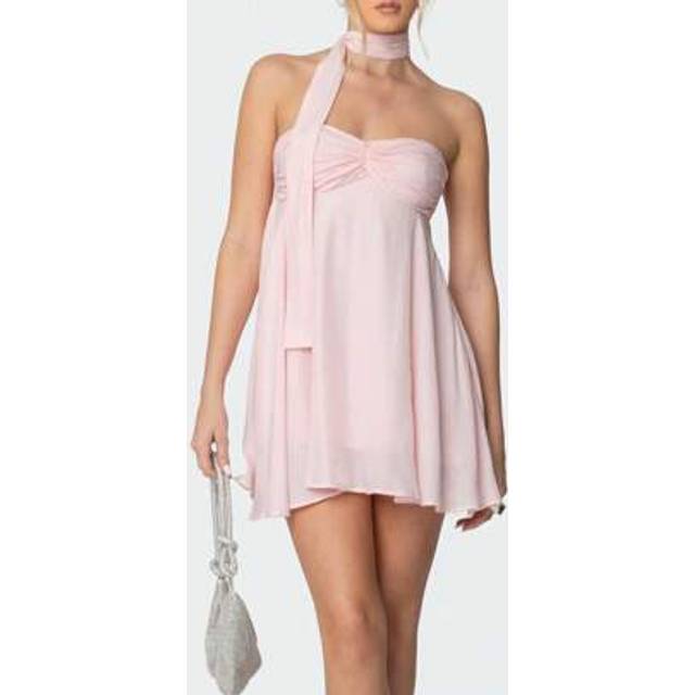 SHEIN Womens Tulle Tube Dress Strapless Summer Ruffle Beach Sundress Wedding Guest Short Dresses With Scarf