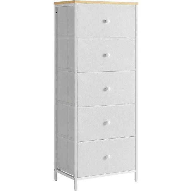Tall and Slim Chest of 4 Fabric Drawers, Camel Yellow + Classic White / 5 Drawers(29.8D x 112.3H cm)