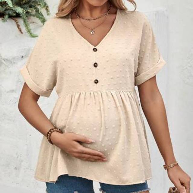SHEIN Maternity V-Neck Batwing Short Sleeve Blouse